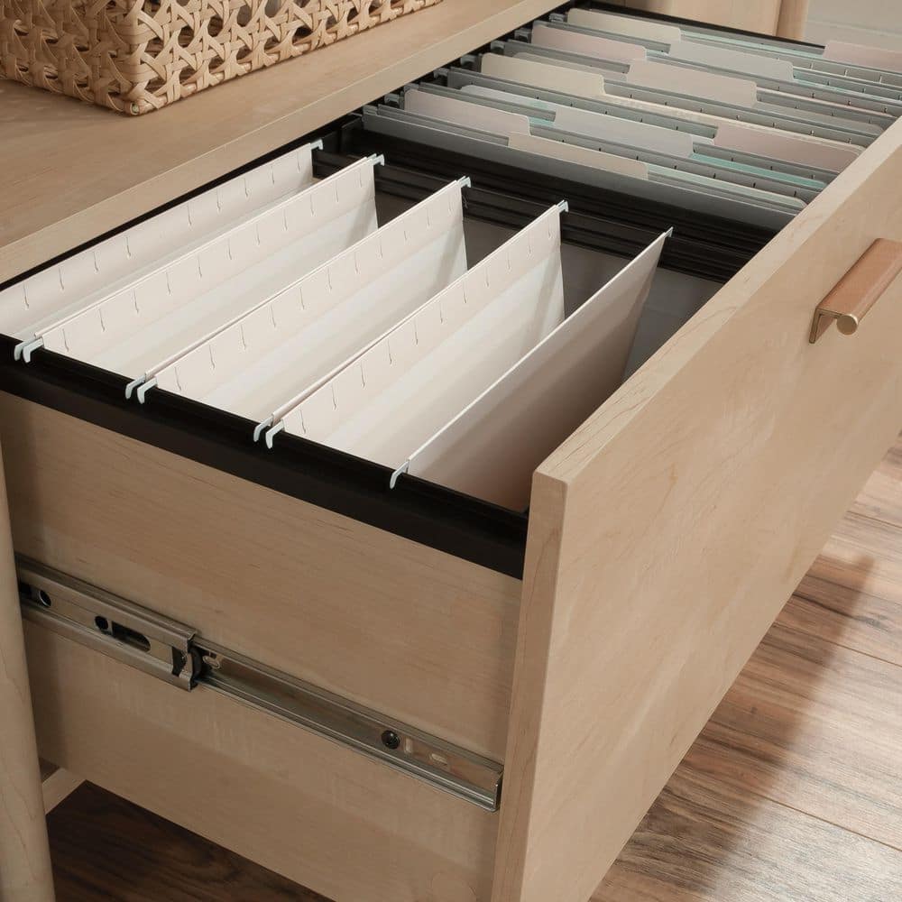Natural Maple Wood Office Credenza with Drawer and Filing Cabinet
