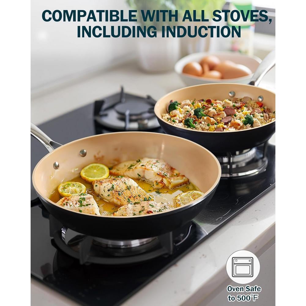 3-Piece Black and Apricot Aluminum Nonstick Frying Pan Set