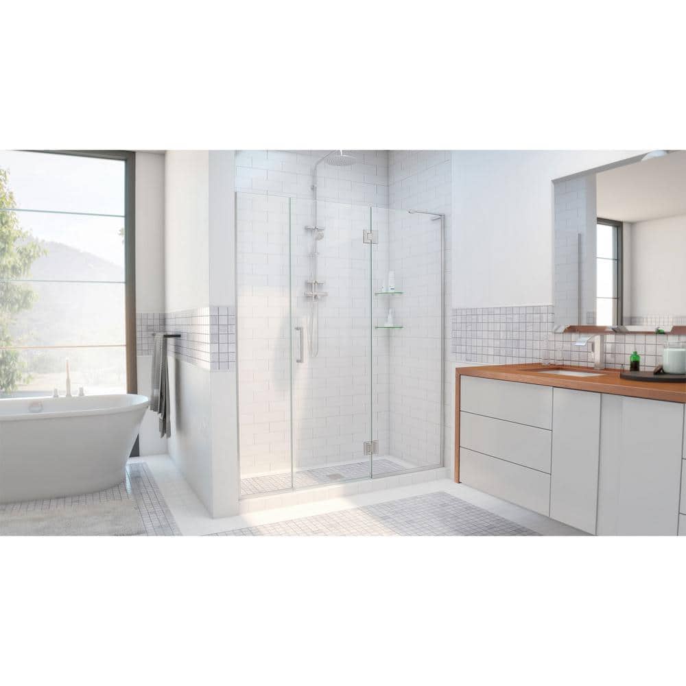 Unidoor-X 63" Clear Glass Frameless Hinged Shower Door with Black Hardware