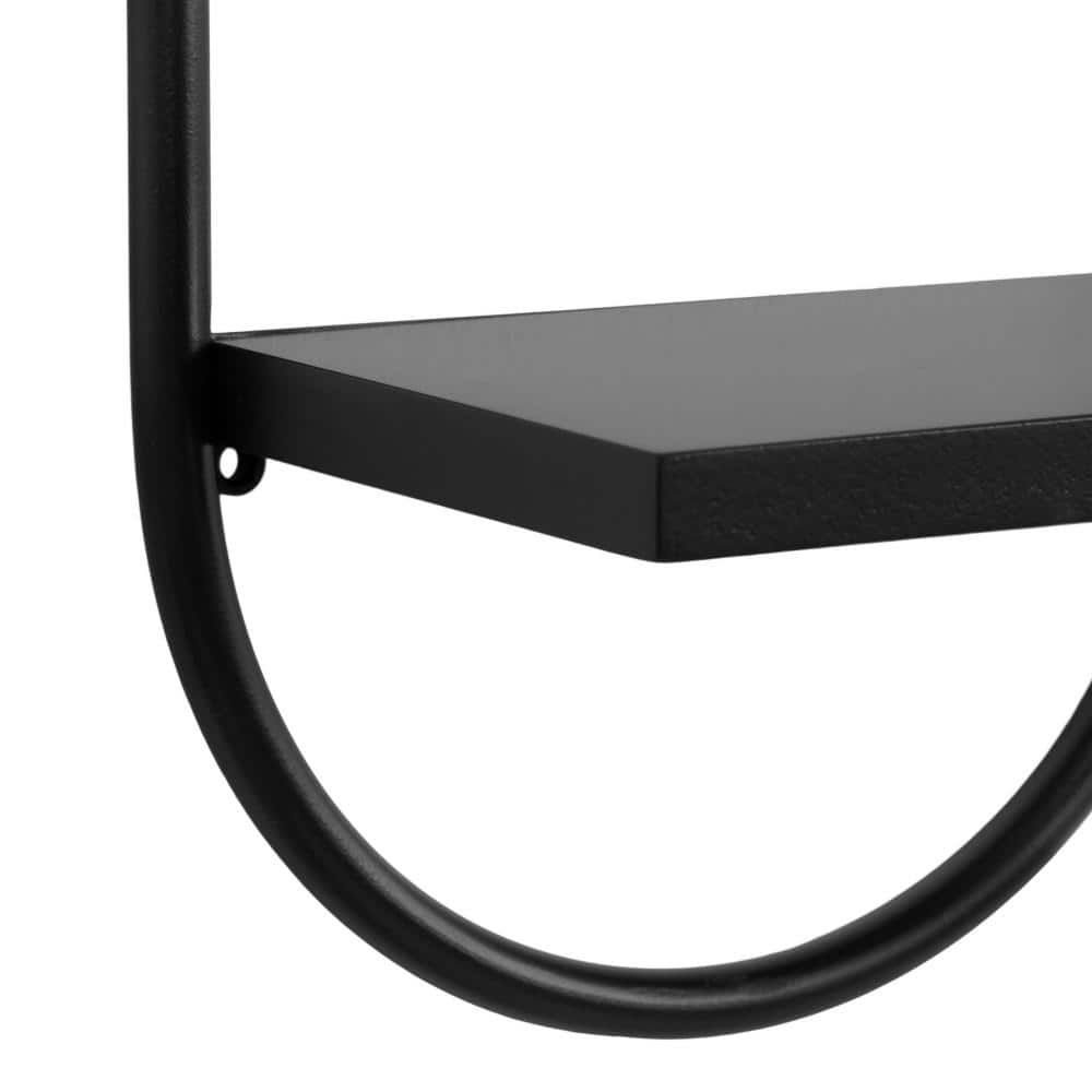 Black Wood and Metal Floating Wall Shelf Set