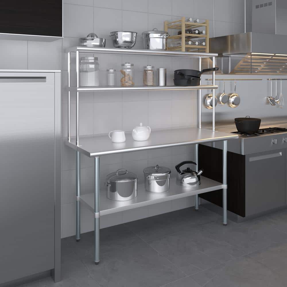 60" Stainless Steel Double-Tier Adjustable Kitchen Shelf