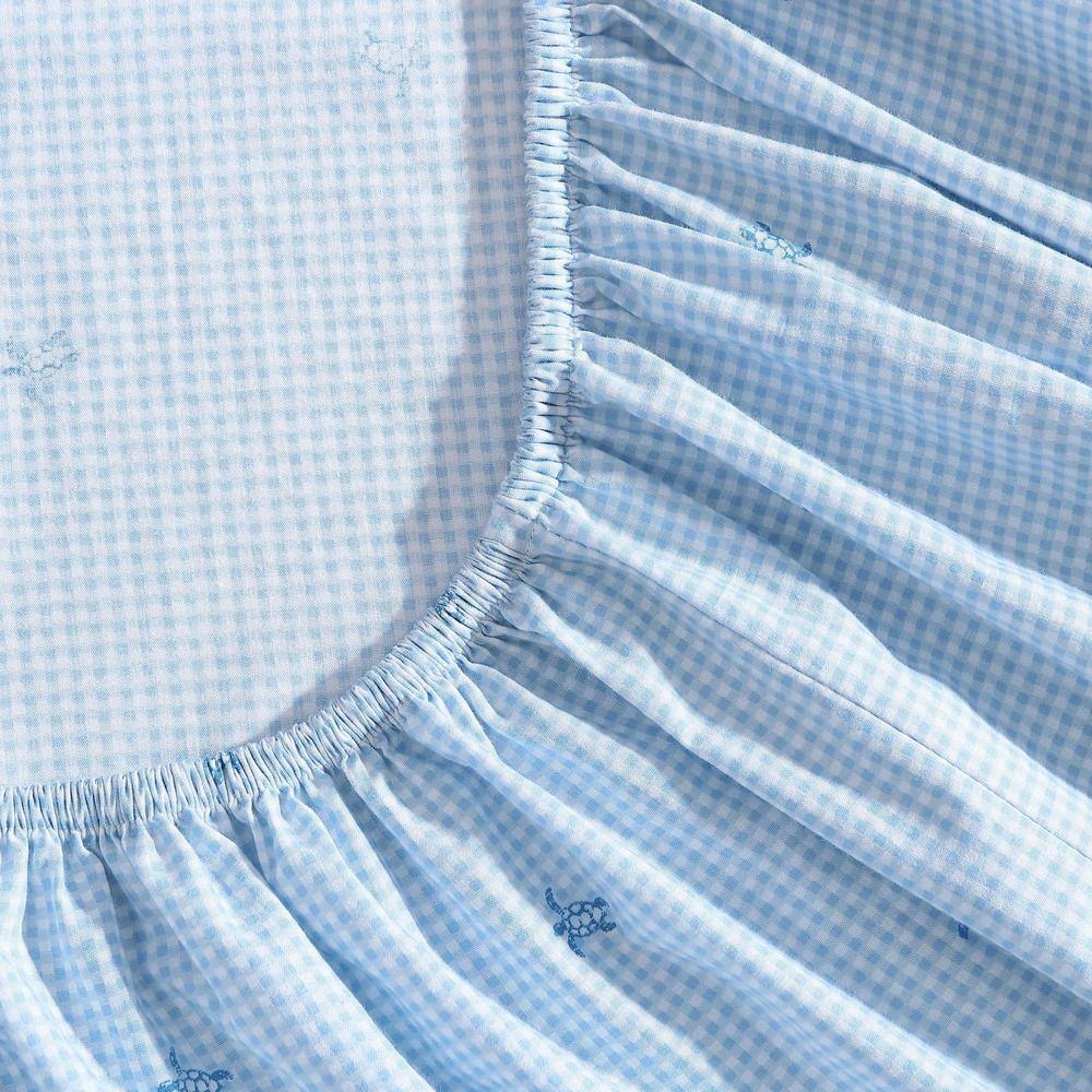 Blue Cotton Percale Queen Sheet Set with Turtle Print