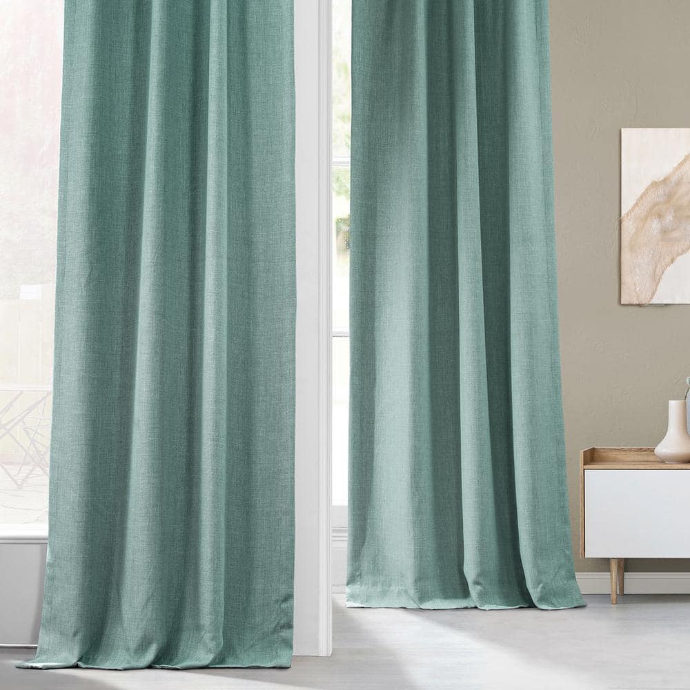 Sea Thistle Gray Faux Linen Blackout Curtains 50" x 108"
