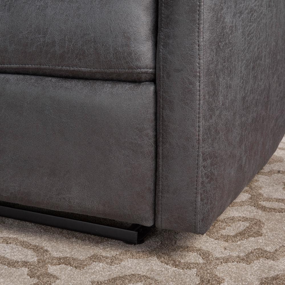 Slate Gray Microfiber 2-Seater Recliner with Wood Frame