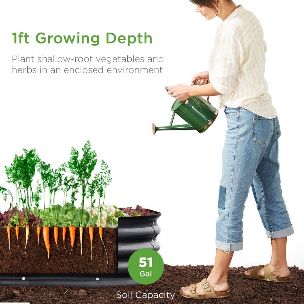 Charcoal Oval Steel Outdoor Raised Garden Bed Planter Box