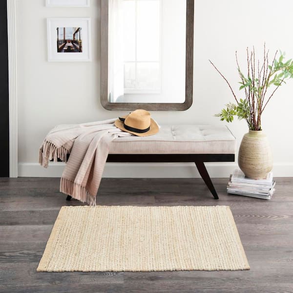 Natural Jute Ivory 2 ft. x 3 ft. All-Over Design Contemporary Area Rug