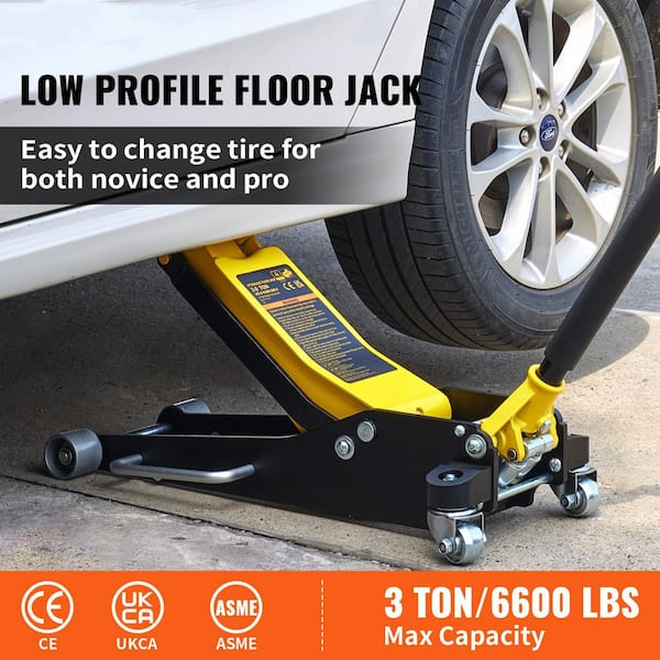 Floor Jack, 3 Ton Low Profile Floor Jack, Aluminum and Steel Racing Floor Jack with Dual Pistons Quick Lift Pump