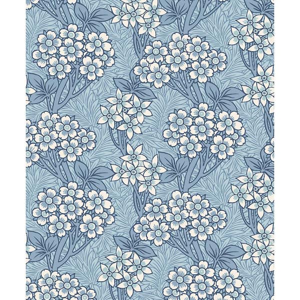Seabrook Designs Sky Blue Floral Vine Unpasted Nonwoven Paper Wallpaper Roll 57.5 sq. ft.