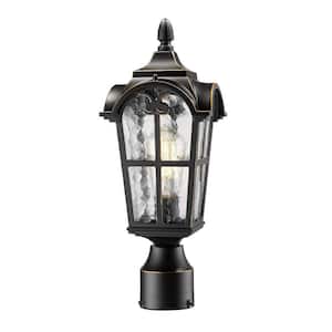 16.9 in. 1-Light Black Finish with Water Glass Shade Outdoor Pier Mount Light