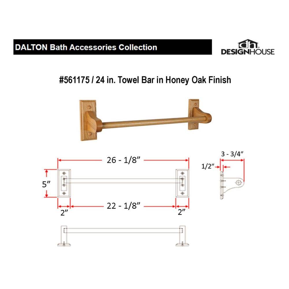 Honey Oak 24-Inch Wall Mounted Wooden Towel Bar