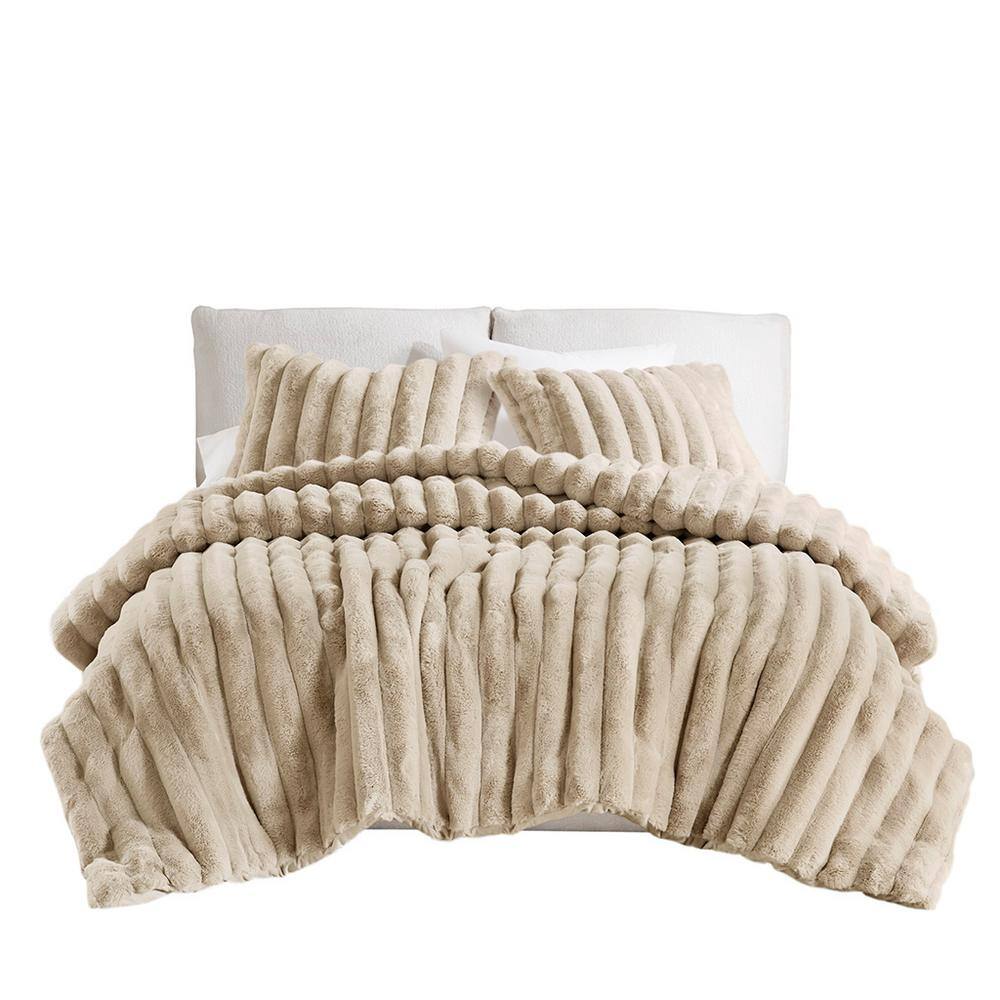 Taupe Full Faux Fur Reversible Comforter Set