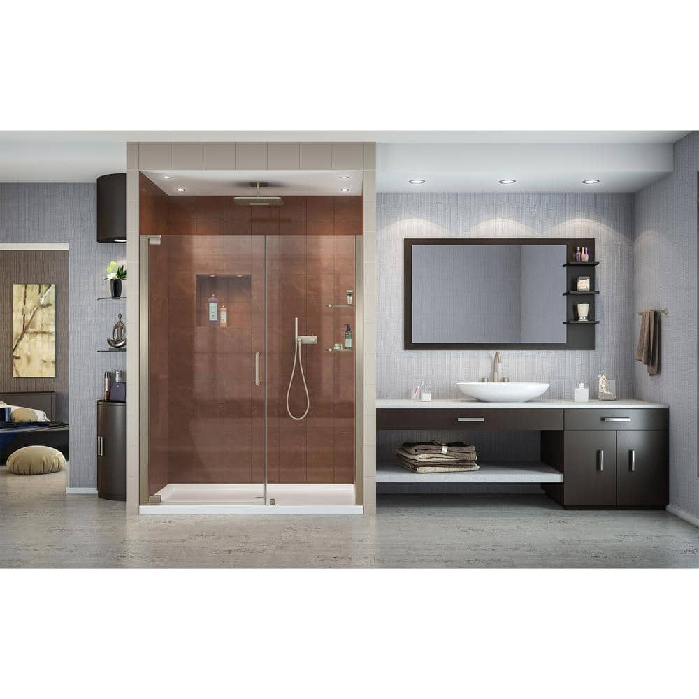 Elegance Frameless Pivot Shower Door with Clear Glass and Bronze Hardware