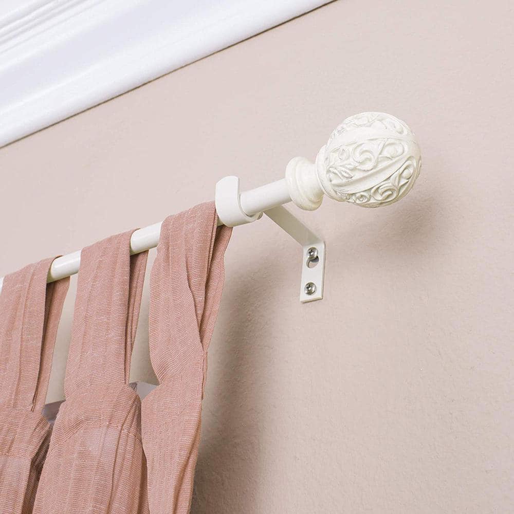 Distressed White Adjustable Leaf Ball Curtain Rod 48-86"