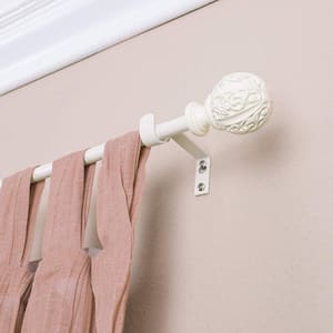 Leaf Ball 48 in. - 86 in. Adjustable Curtain Rod 5/8 in. in Distressed White with Finial