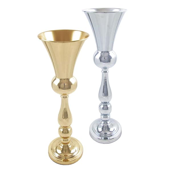 22 in. Silver Metal Blooming Trumpet Table Flower Vase Decorative Centerpiece