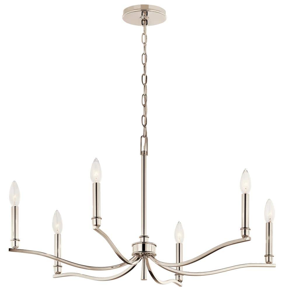 KICHLER Malene 32 in. 6-Light Polished Nickel Traditional Candle Chandelier for Dining Room