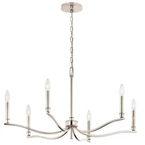 Malene 32 in. 6-Light Polished Nickel Traditional Candle Chandelier for Dining Room