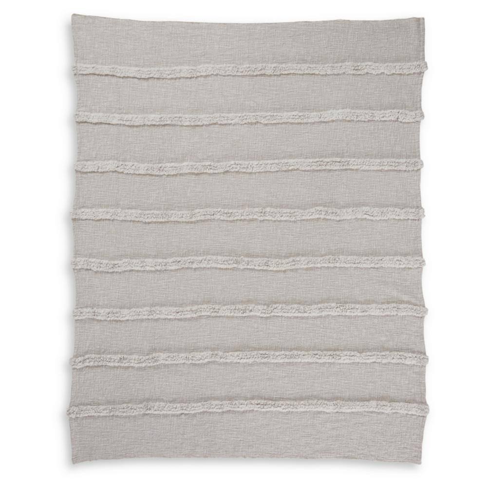 Beige Cotton Stonewashed Striped 60" x 50" Throw Blanket