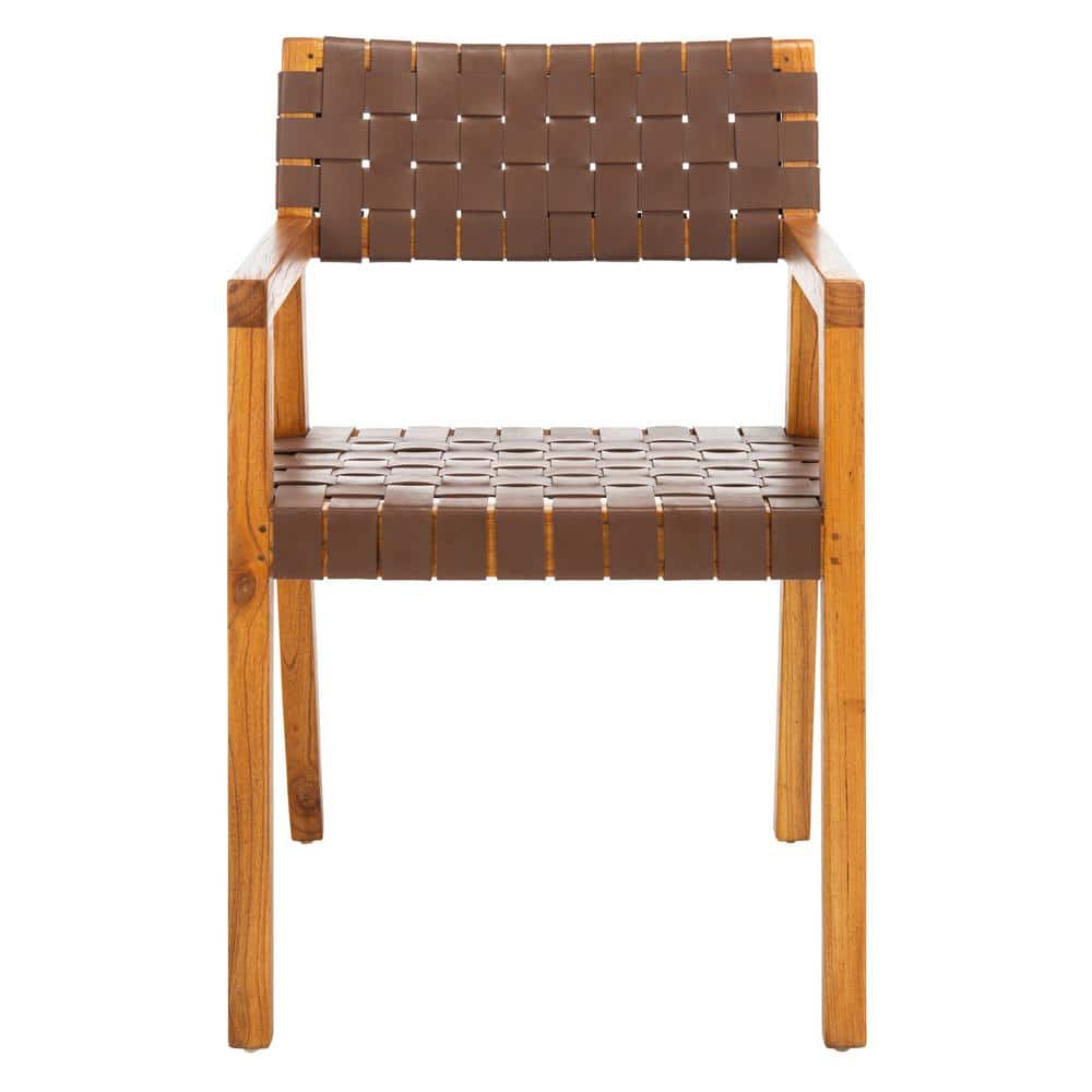 Cire Cognac Leather and Natural Wood Upholstered Side Chair