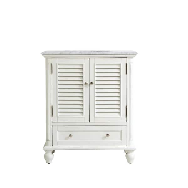 Unbranded Timeless Home 30 in. W x 22 in. D x 35 in. H Single Bathroom Vanity in Antique White with White Marble and White Basin