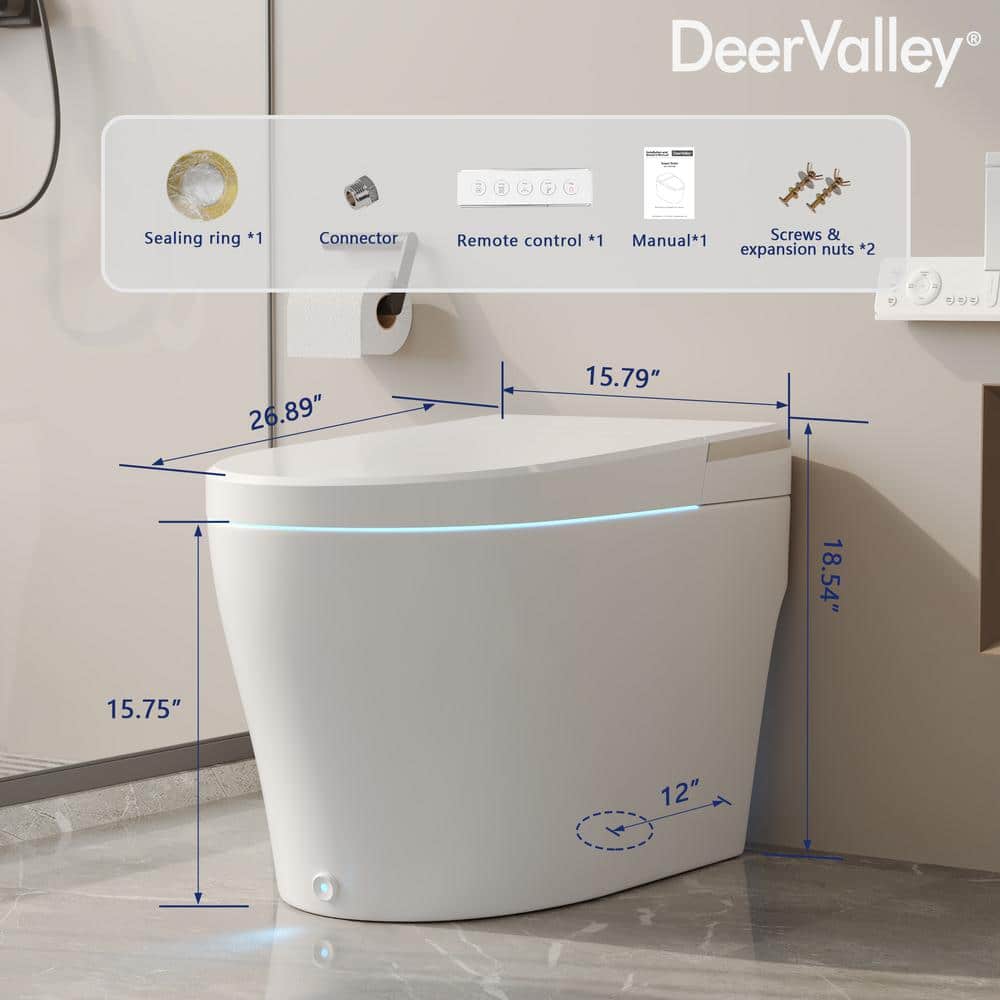 Elongated White Smart Toilet with Heated Seat and Warm Wash