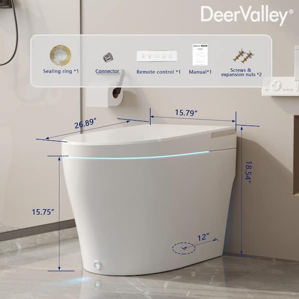 Elongated Smart Toilet Bidet in White with Remote, Blackout Flush, Off-Seat Auto Flush, Heated Seat and Warm Air Dryer