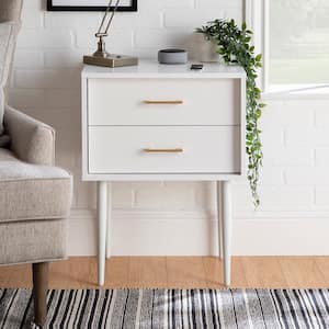 Mid-Century Modern Solid White 2 Drawer 20 in. W Nightstand