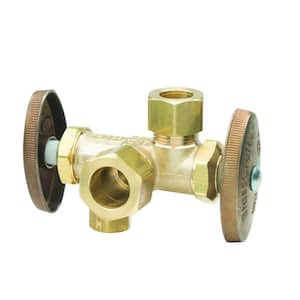 1/2 in. Nom Comp Inlet x 3/8 in. O.D. Comp x 1/2 in. O.D. Comp Dual Outlet Dual Shut-Off Multi-Turn Angle Valve