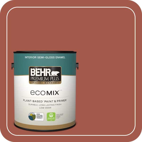 1 gal. #PPU2-15 Cajun Red Semi-Gloss Enamel EcoMix Plant-Based Interior Paint & Primer