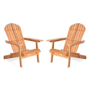 Natural Folding Eucalyptus Wood Adirondack Chair Foldable Outdoor Lounger Chair Natural (2-Pack)