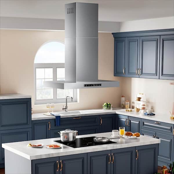 42 in. 900 CFM Convertible Island Mount Range Hood in Stainless Steel with Metal Filters and Gesture Control