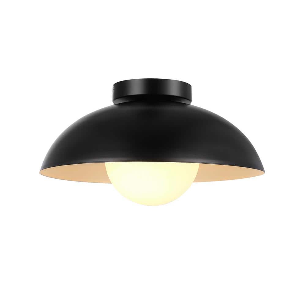 Matte Black and Milk Glass Dome Flush Mount Ceiling Light