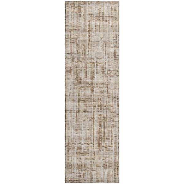 Mayfield Premium Machine Washable Abstract AMF2130 Brown 2 ft. x 7 ft. Runner Rug