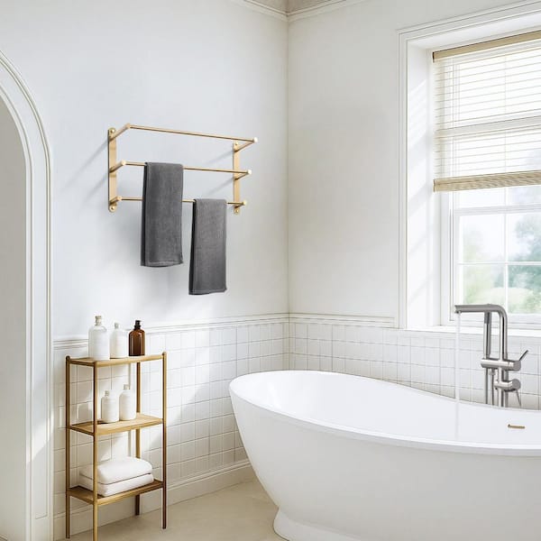 24 in. Brushed Gold 3-Tier Wall Mounted Towel Rack with Mounting Hardware in Stainless Steel