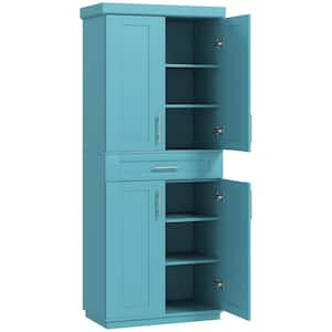 72 in. Freestanding Kitchen Pantry Organizer with Doors and Drawer, Adjustable Shelving, Turquoise