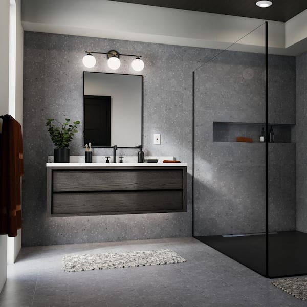 Benno 24.5 in. 3-Light Black and Champagne Bronze Industrial Bathroom Vanity Light with Opal Glass