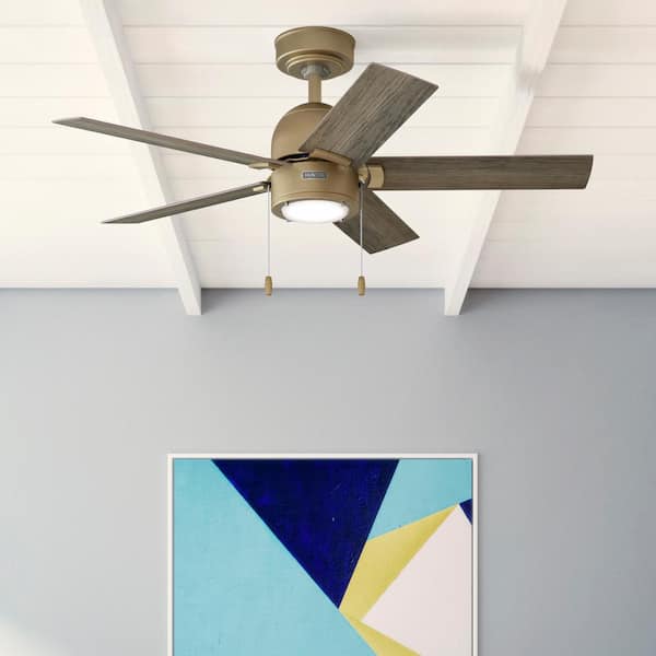 Hunter Erling 44 in. Integrated LED Indoor Burnished Brass Ceiling Fan with Light Kit Included
