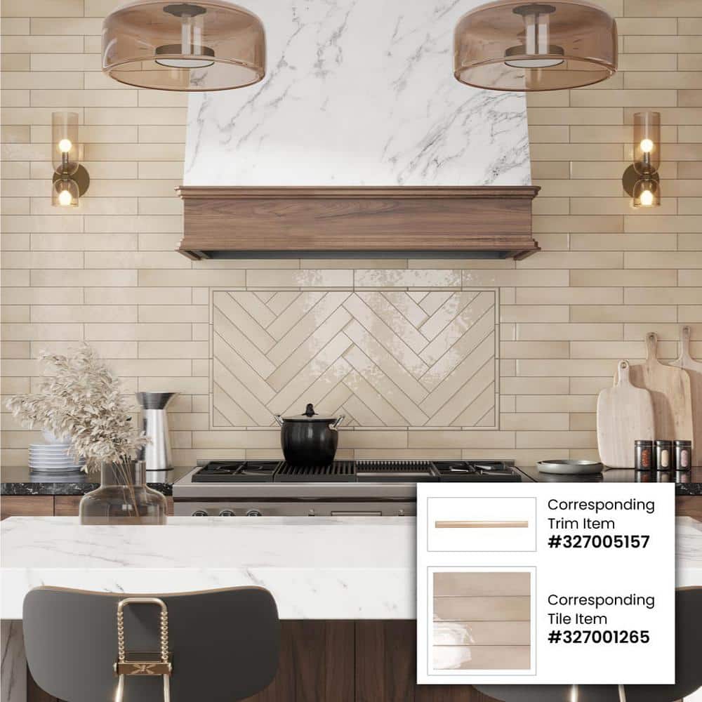 Beige Glossy Ceramic Subway Tile 2.56'' x 15.75''