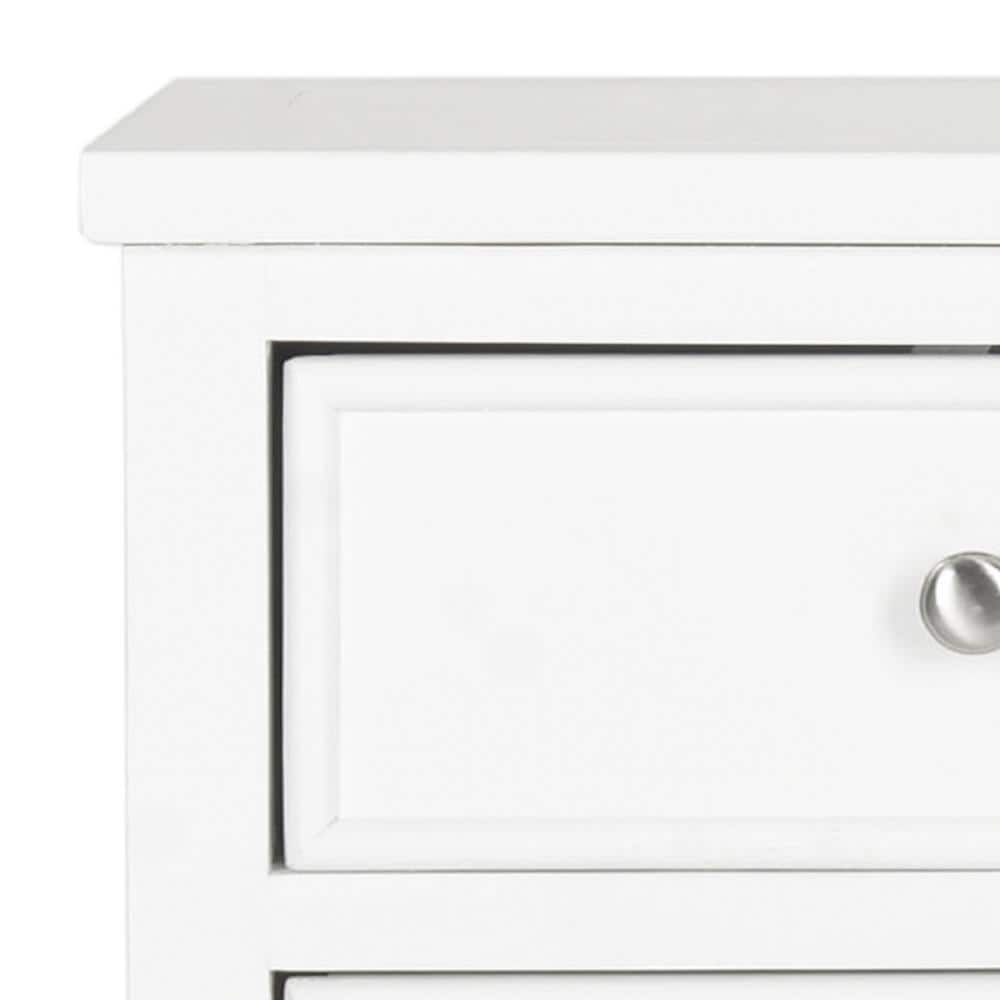 Transitional White Poplar Wood Nightstand with Metal Pulls and Storage