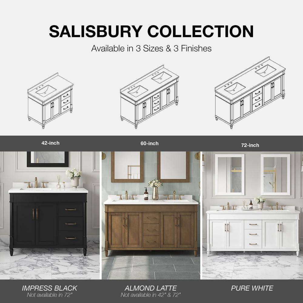 Salisbury 72" Pure White Double Sink Bathroom Vanity with Brass Hardware