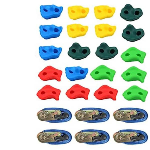 20 Rock Climbing Holds and 6 Ratchet Straps for Kids and Adults, Build Climbing Wall Grips for Indoor and Outdoor Play