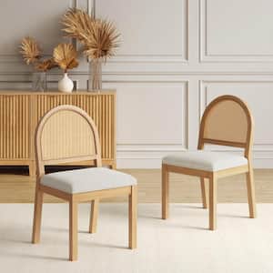 Bailey 19 in. Boucle Upholstered Side Dining Chair w/ Rattan Back and Solid Wood Legs, Cream Boucle/Warm Pine, Set of 2