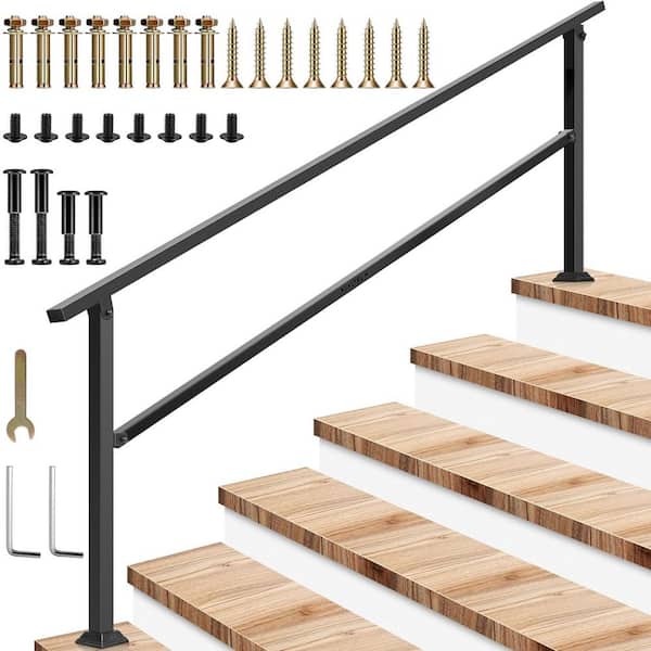 6-Step 36 in. H x 85 in. W Outdoor Black Wrought Mattle Iron Stair Railing Kit