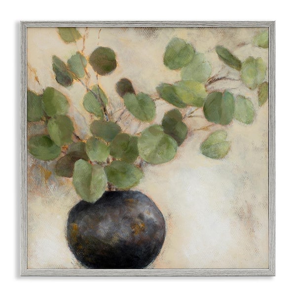 Green Potted Eucalyptus Leaves by Lanie Loreth Gray Framed Giclee Art Print Nature 17 in. x 17 in.
