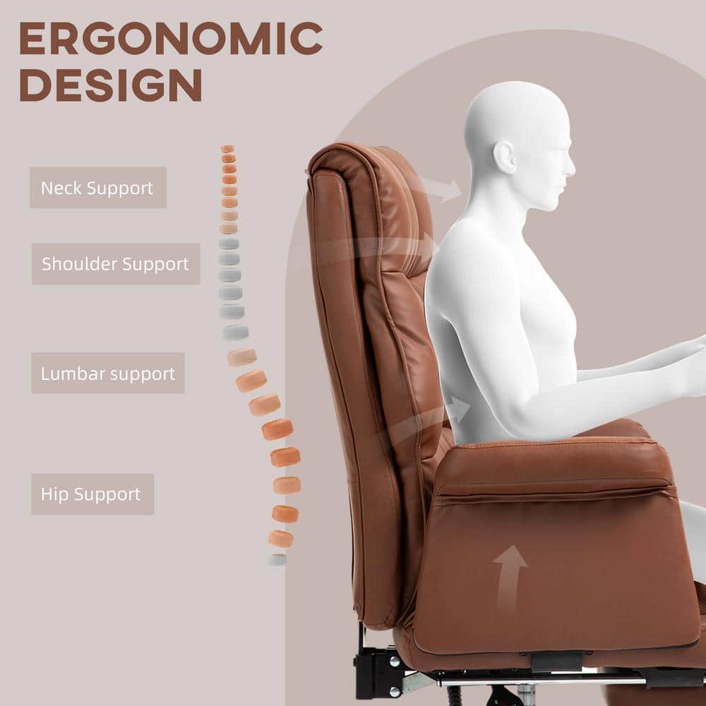 Brown Leather Executive Office Chair with Metal Base and Footrest