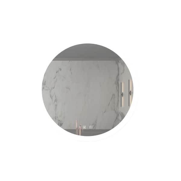 24 in. W x 24 in. H Frameless Round LED Wall Bathroom Vanity Mirror, Anti-Fog, Adjustable 3-Color and Dimmable