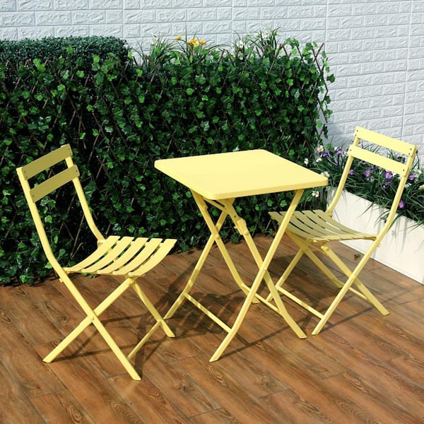 Boosicavelly Yellow 3-Piece Metal Outdoor Bistro Set with Foldable Square Table and Chairs