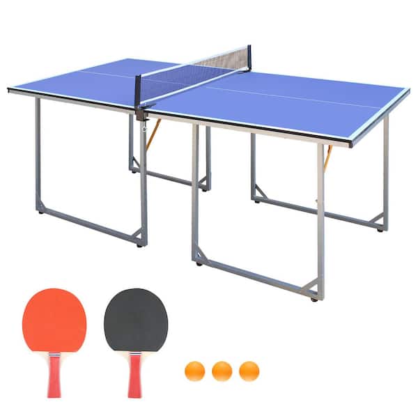 BTMWAY Indoor & Outdoor Mid-Size 6 ft. Ping Pong Table Foldable Table Tennis Table with Net, 2-Table Tennis Paddles & 3-Balls