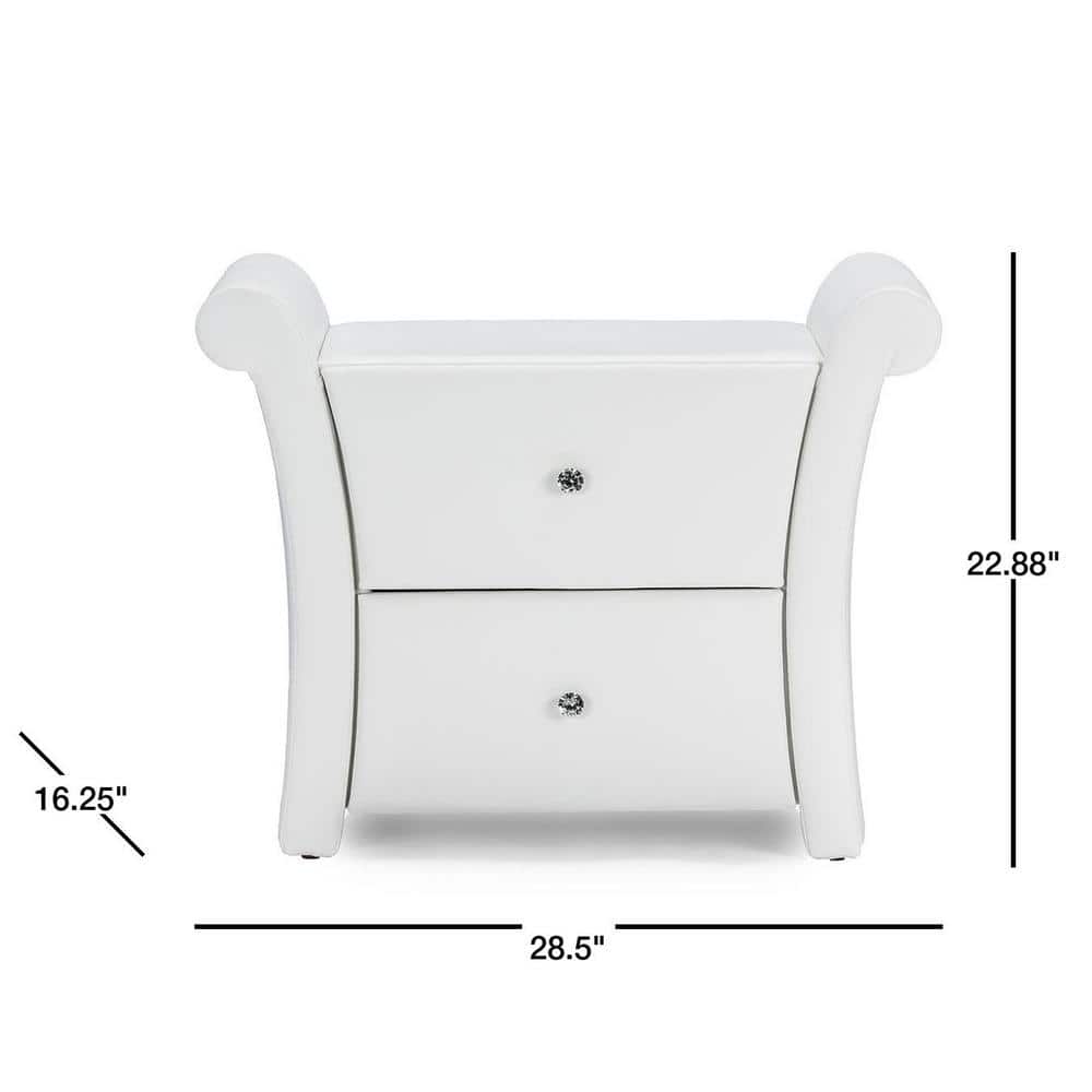 White Faux Leather 2-Drawer Modern Nightstand
