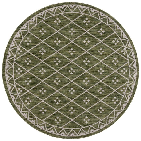 Courtyard Green/Gray 7 ft. x 7 ft. Diamond Lattice Indoor/Outdoor Round Area Rug